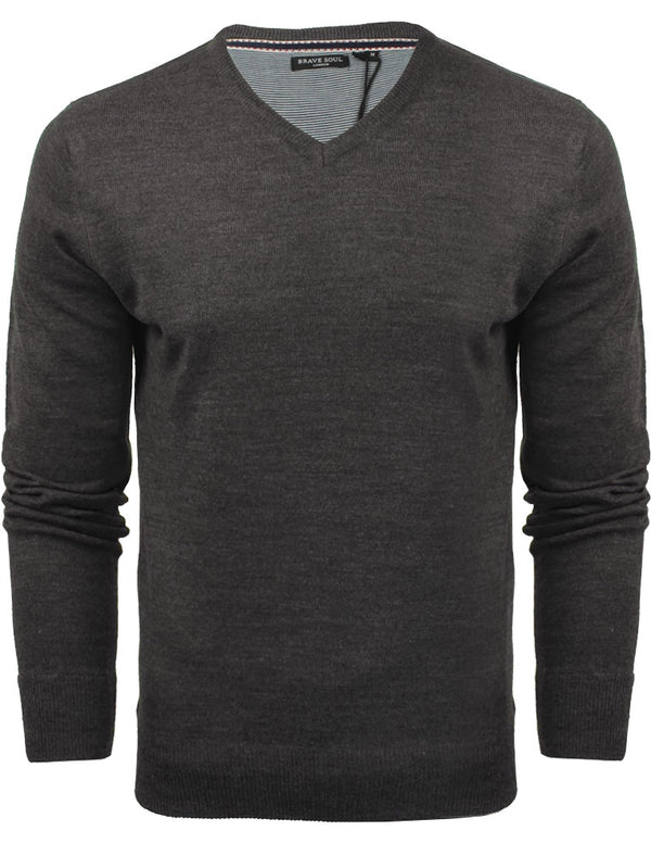 Quazar V Neck Knitted Jumper in Charcoal
