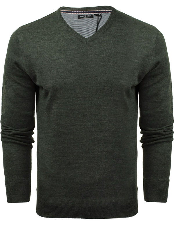 QuazarB V Neck Knitted Jumper in Khaki