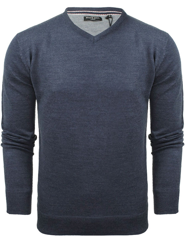 Quazar V Neck Knitted Jumper in Royal Blue