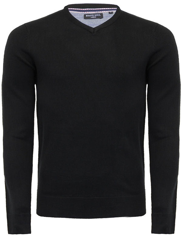 Quazar V Neck Knitted Jumper in Black