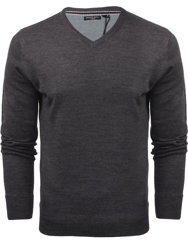 QuazarB V Neck Knitted Jumper in Dark Navy