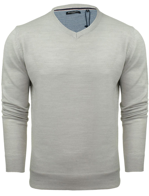 Quazar V Neck Knitted Jumper in Grey