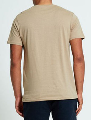 Ramirez Feather Print Panel Crew Neck T-Shirt in Mushroom