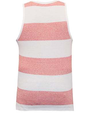 Remus Striped Vest Top With Chest Pocket in White & Red Marl