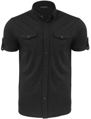 RobertS Jersey Short Sleeve Shirt with Military Pockets in Black