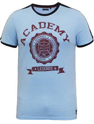 Satori Baseball Motif Crew Neck Ringer T-Shirt in Light Blue
