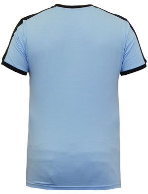 Satori Baseball Motif Crew Neck Ringer T-Shirt in Light Blue