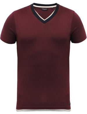 Smith V Neck Mock Insert Cotton T-Shirt in Oxblood