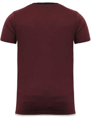 Smith V Neck Mock Insert Cotton T-Shirt in Oxblood