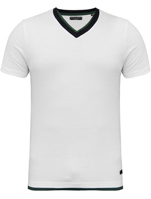 Smith V Neck Mock Insert Cotton T-Shirt in Ivory