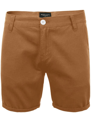 Smithpka Cotton Chino Shorts with Turnup Hem in Tabacco