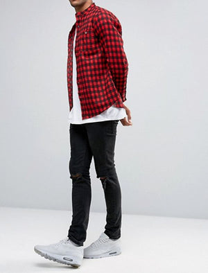 Spirit Long Sleeve Checked Cotton Shirt in Red