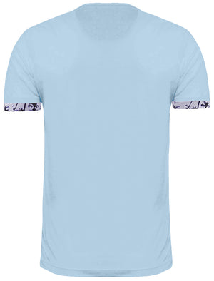 Spring Printed Roll Sleeve T-Shirt in Sky Blue