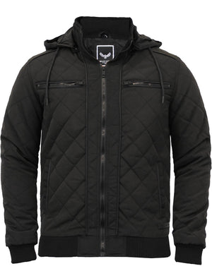 Tilsley Diamond Quilted Jacket with Detachable Hood in Black