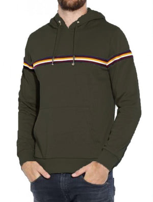 Trance Pullover Hoodie with Knitted Stripe Tape in Khaki