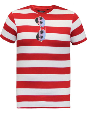 Tropic Striped Sunglasses Print T-Shirt in Red & White