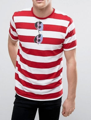 Tropic Striped Sunglasses Print T-Shirt in Red & White