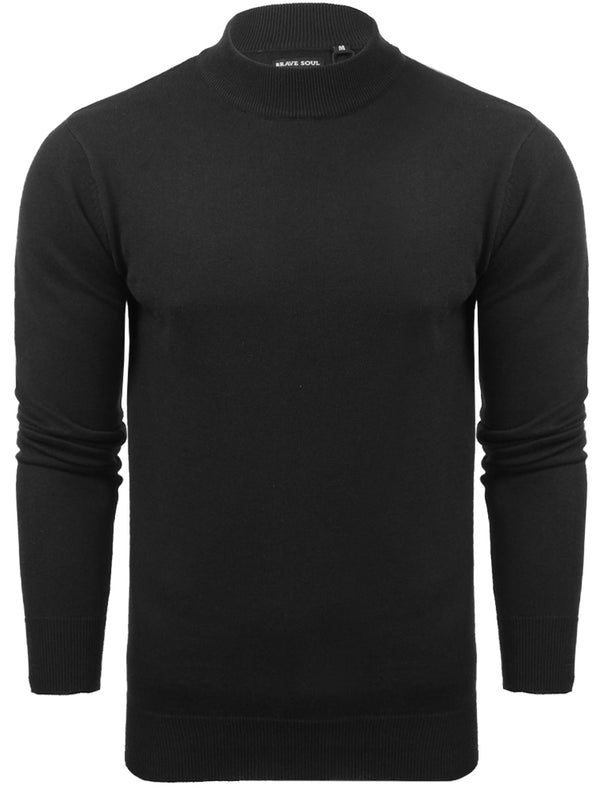 Turtle High Neck Cotton Knitted Jumper in Black
