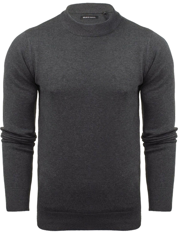 Turtle High Neck Cotton Knitted Jumper in Charcoal
