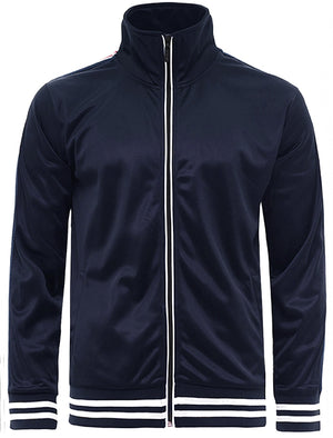 Vintage Zip Through Track Jacket with Funnel Neck in Navy