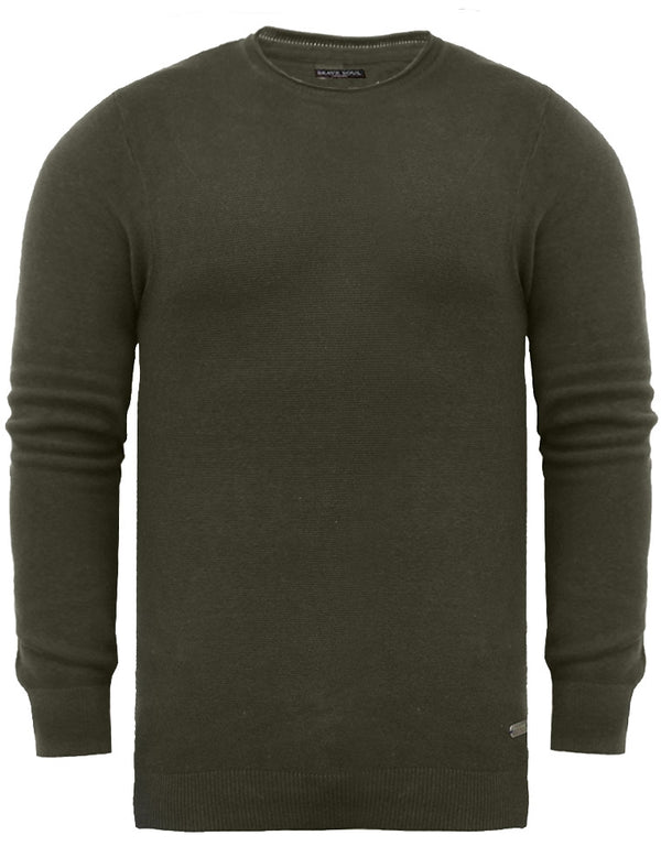 WarrenB Crew Neck Cotton Knitted Jumper in Khaki