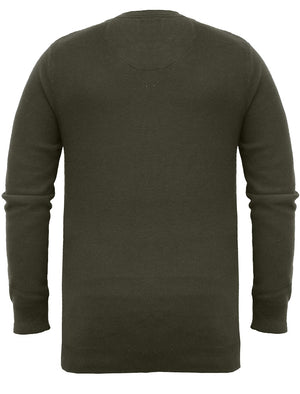 WarrenB Crew Neck Cotton Knitted Jumper in Khaki