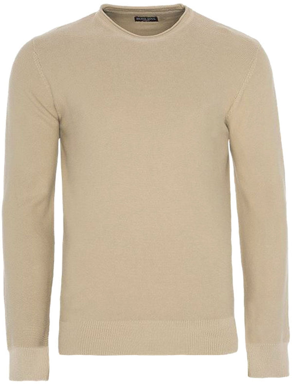 WarrenB Crew Neck Cotton Knitted Jumper in Stone