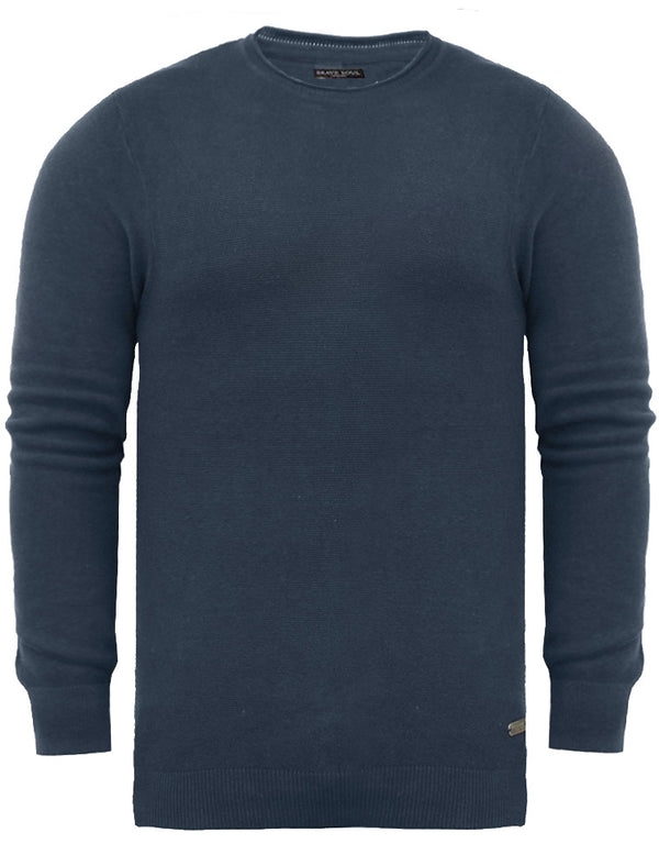 WarrenB Crew Neck Cotton Knitted Jumper in Navy