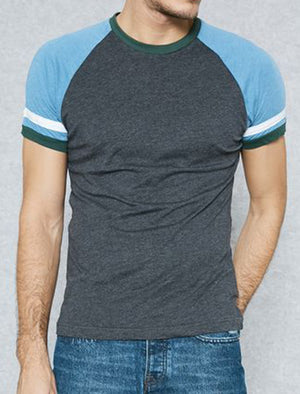 Wayne Raglan Short Sleeve Cotton T-Shirt in Charcoal