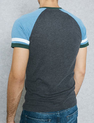 Wayne Raglan Short Sleeve Cotton T-Shirt in Charcoal