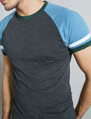 Wayne Raglan Short Sleeve Cotton T-Shirt in Charcoal