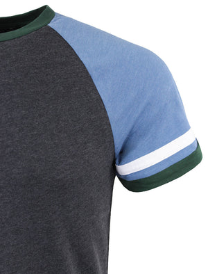 Wayne Raglan Short Sleeve Cotton T-Shirt in Charcoal