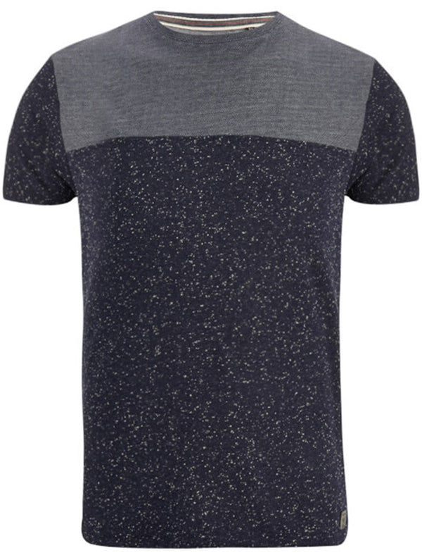Winfrey Panelled Crew Neck Neppy T-Shirt in Navy
