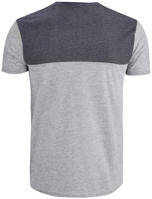 Winfrey Panelled Crew Neck Neppy T-Shirt in Grey Marl