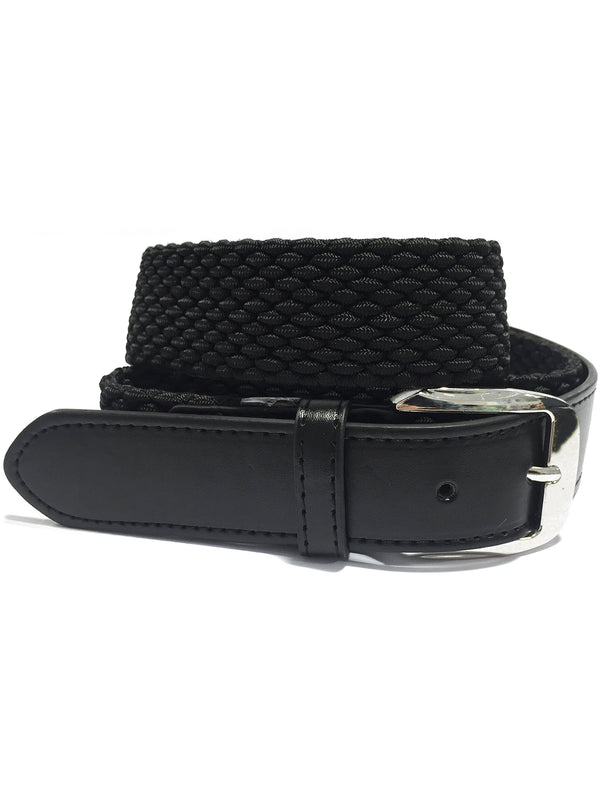 Brody Woven Textured and Leather Belt in Black