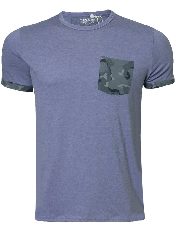 Mens Calvin Camouflage Pocket Detail T-Shirt in Blue Marl