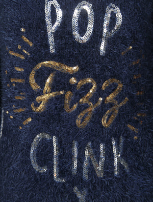 Womens Lx Fizz Slogan Fluffy Knit Jumper in Dress Blues - Christmas Wishes