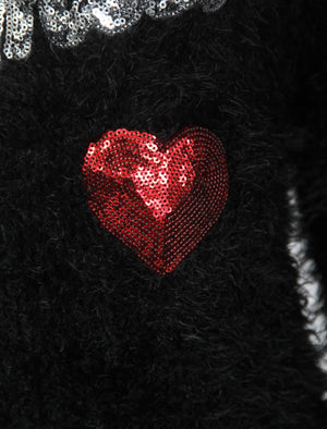 Womens Lx Kissmas Heart Fluffy Knit Jumper In Black - Christmas Wishes