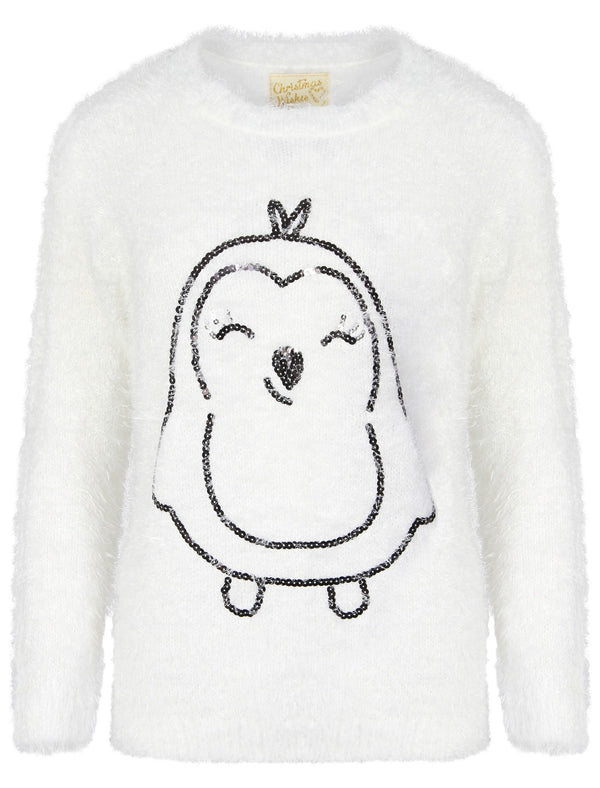 Womens Lx Penguin Chick Fluffy Knit Jumper in Cream - Christmas Wishes
