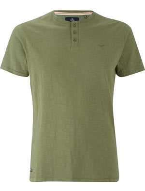 Mens Cody Slub Granddad Style T-Shirt in Green