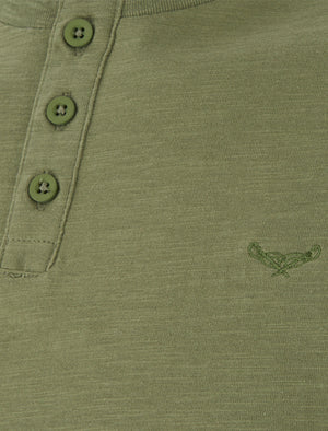 Mens Cody Slub Granddad Style T-Shirt in Green