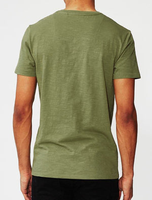 Mens Cody Slub Granddad Style T-Shirt in Green