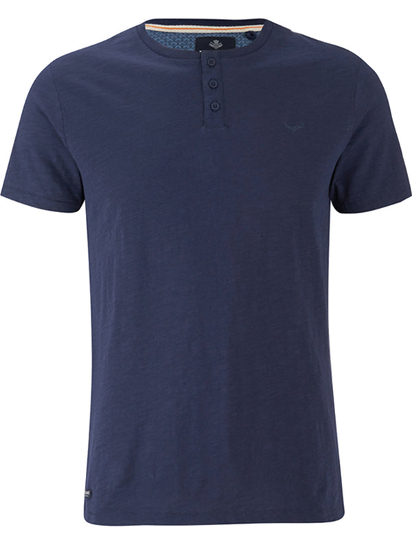 Mens Cody Slub Granddad Style T-Shirt in Navy