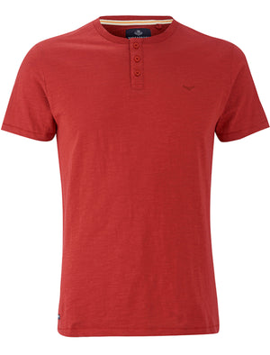Mens Cody Slub Granddad Style T-Shirt in Red