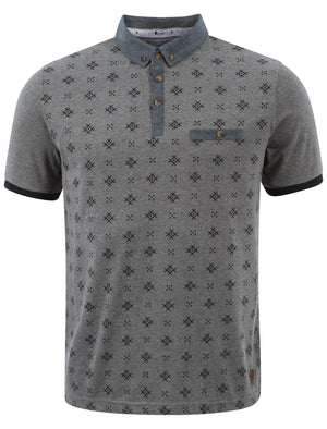D-Code Class Printed Polo Shirt in Mid Grey Marl