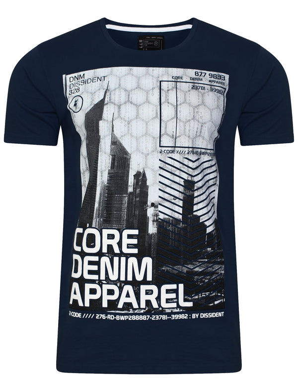 Arrow Crane Motif Print T-Shirt in True Navy - Dissident