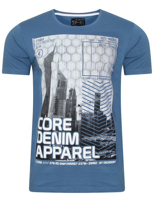 Arrow Crane Motif Print T-Shirt in Vintage Blue - Dissident