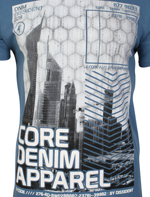 Arrow Crane Motif Print T-Shirt in Vintage Blue - Dissident
