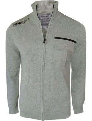Davey Zip Up Knitted Cardigan in Light Grey Marl - Dissident