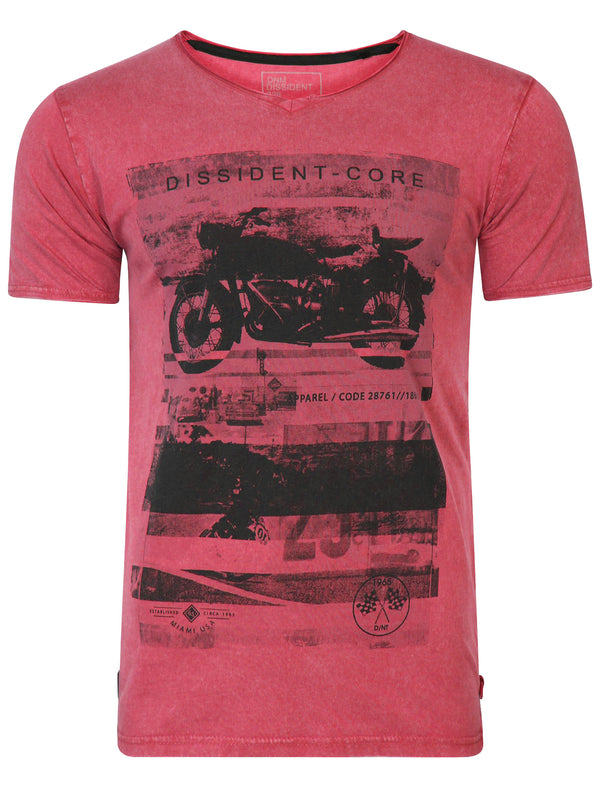 Motlybike Distressed T-Shirt In Bonded Pink - Dissident